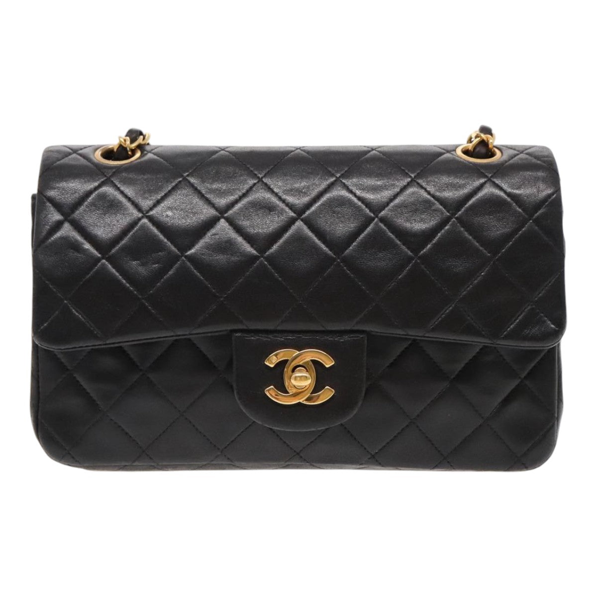 CHANEL Matelasse 23 Turn Lock Chain Bag Lamb Skin Black Gold CC 94676A
