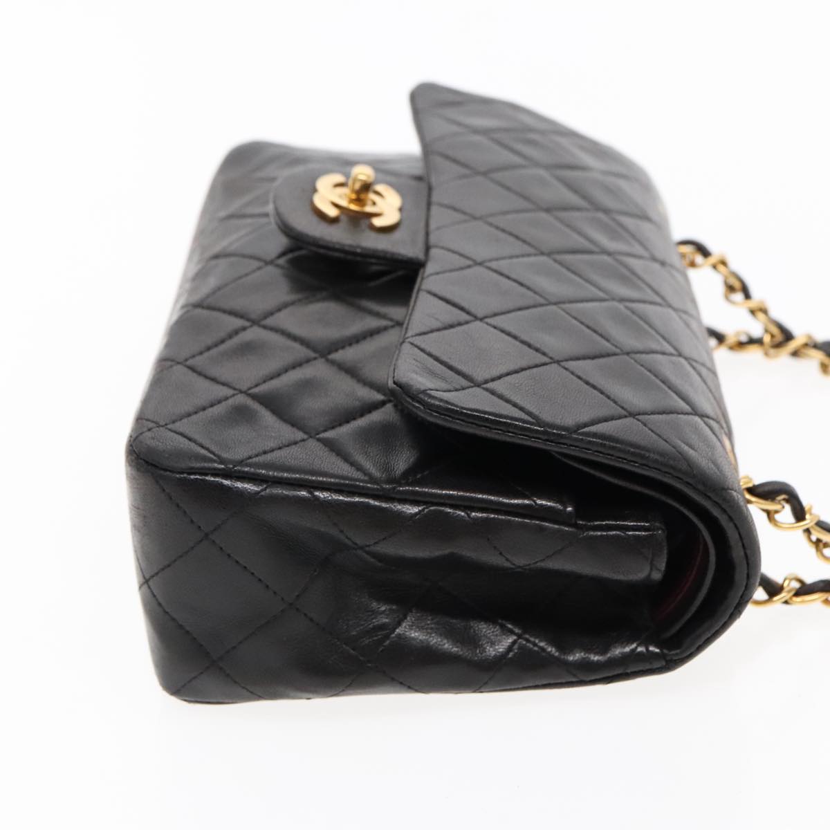 CHANEL Matelasse 23 Turn Lock Chain Bag Lamb Skin Black Gold CC 94676A