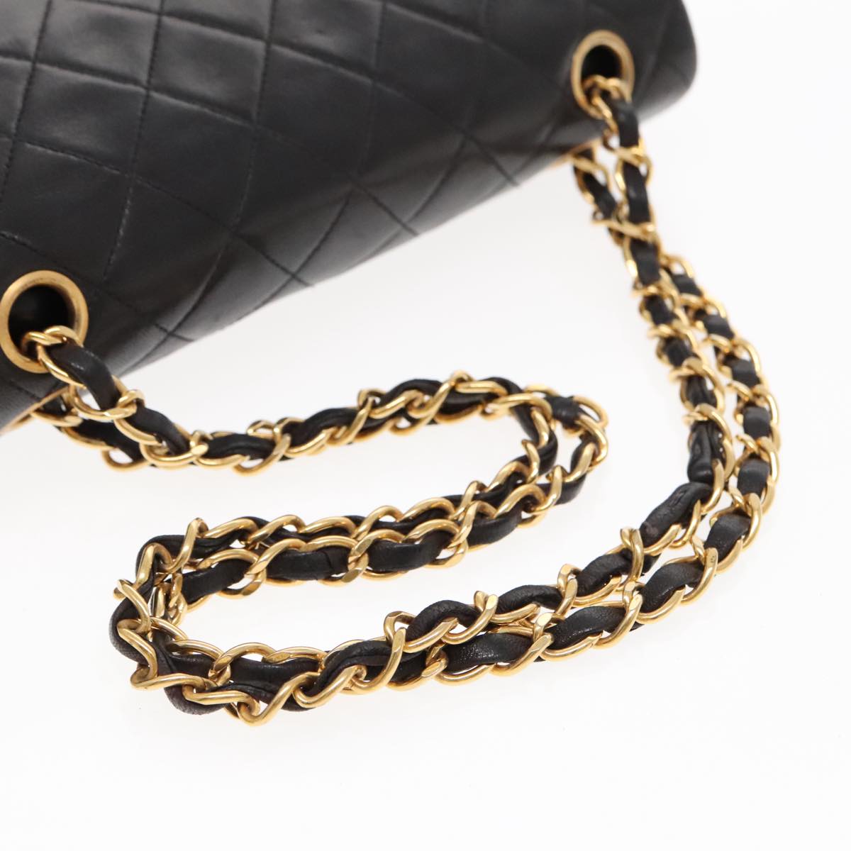 CHANEL Matelasse 23 Turn Lock Chain Bag Lamb Skin Black Gold CC 94676A