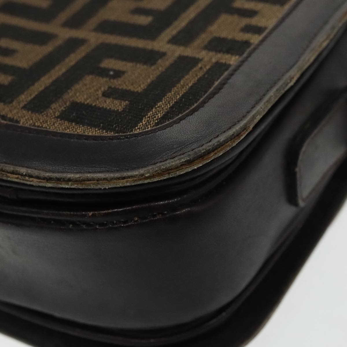 FENDI Zucca Canvas Shoulder Bag Brown Black gold 94691