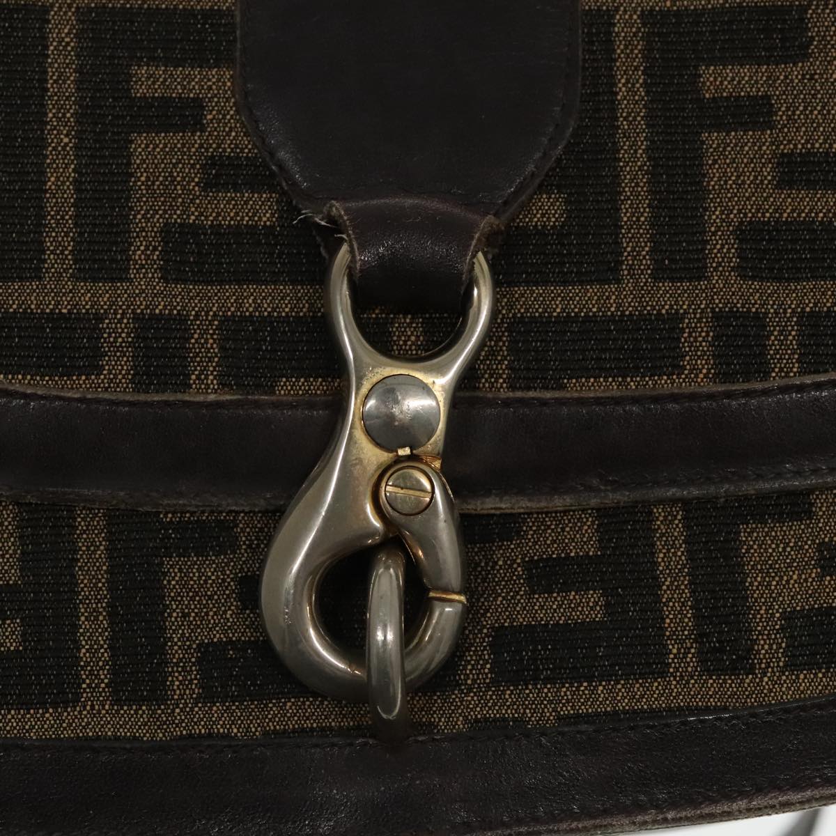 FENDI Zucca Canvas Shoulder Bag Brown Black gold 94691