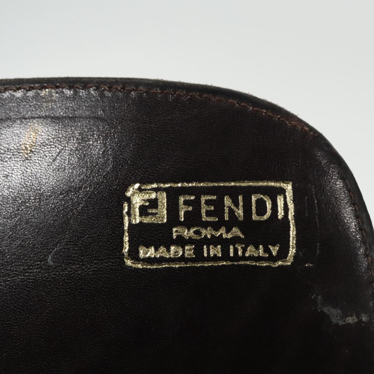 FENDI Zucca Canvas Shoulder Bag Brown Black gold 94691