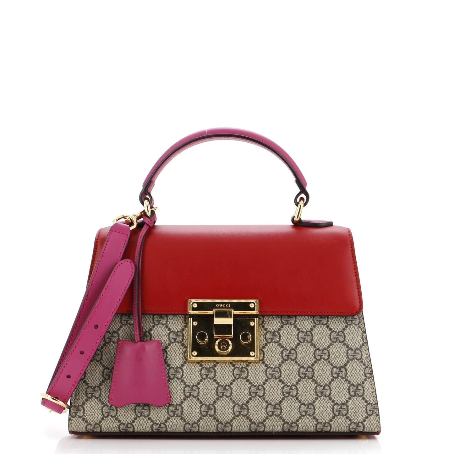 Padlock Top Handle Bag GG Coated Canvas and Leather Small