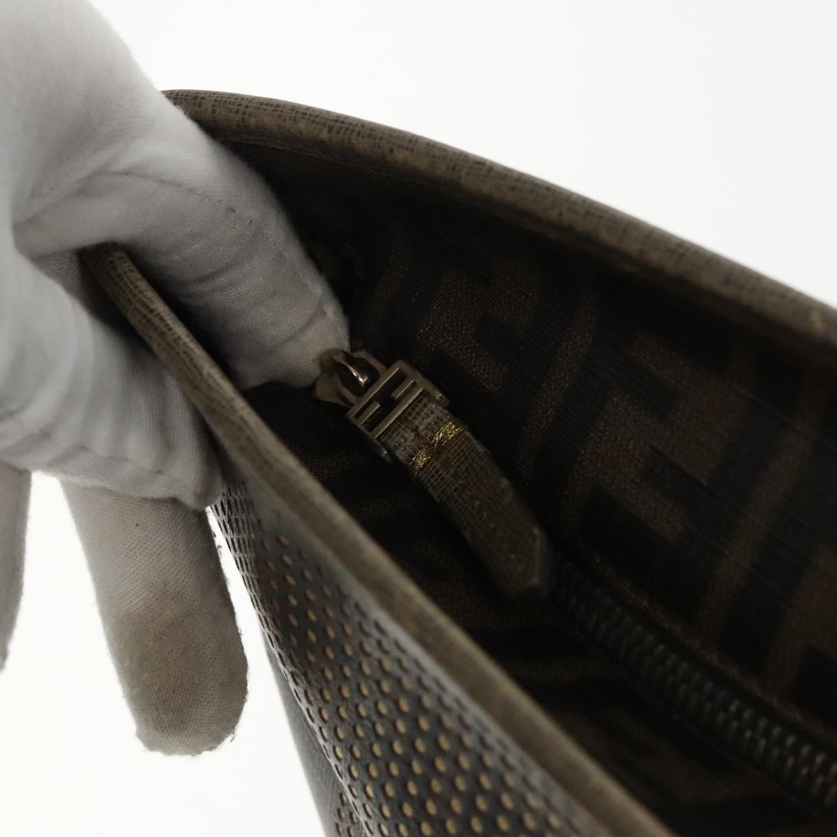 FENDI Zucca Canvas Tote Bag Brown Black Gold 94724