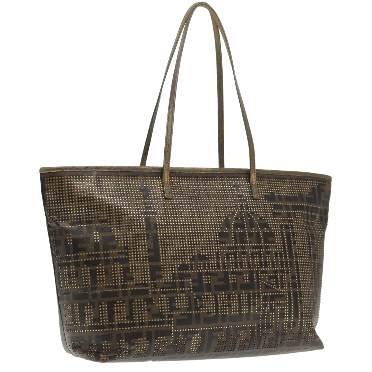 FENDI Zucca Canvas Tote Bag Brown Black Gold 94724