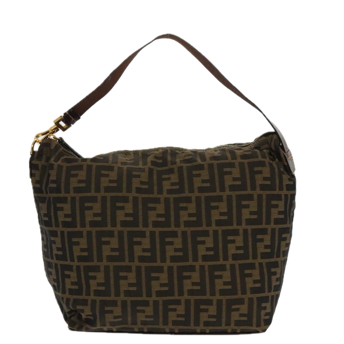 FENDI Zucca Canvas Shoulder Bag Brown Black gold 94791