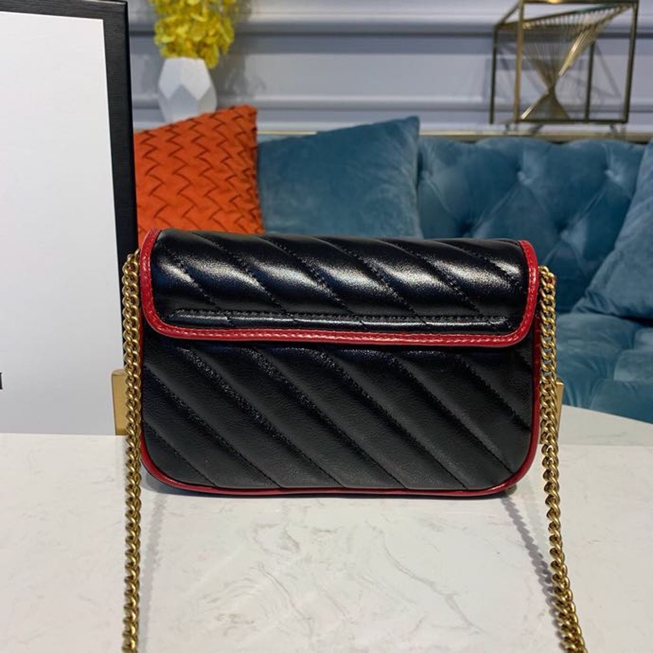 Glami Marmont GLAMIagonal Matelass Shoulder Bag Black Red For Women 10in/26cm Glami 443497