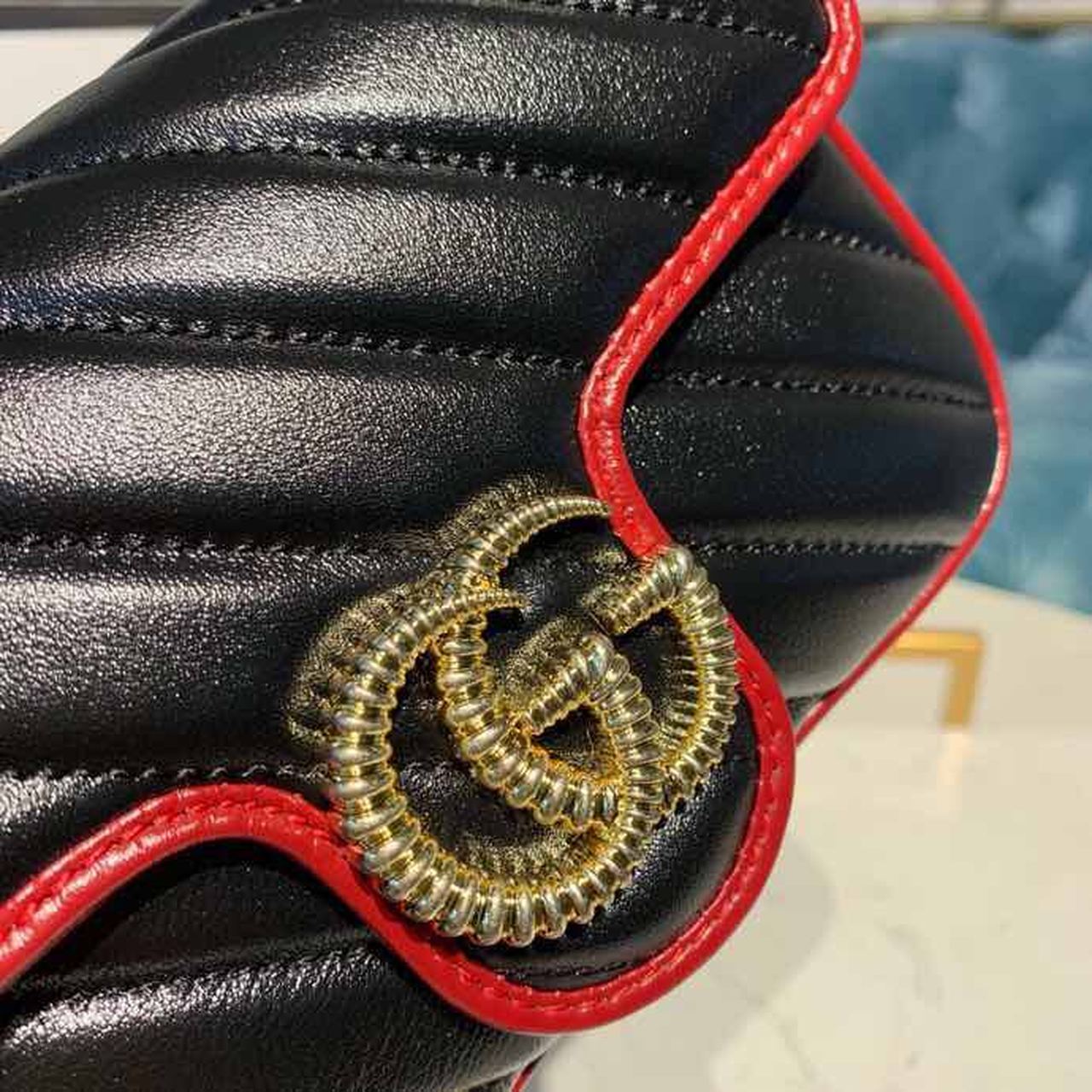 Glami Marmont GLAMIagonal Matelass Shoulder Bag Black Red For Women 10in/26cm Glami 443497