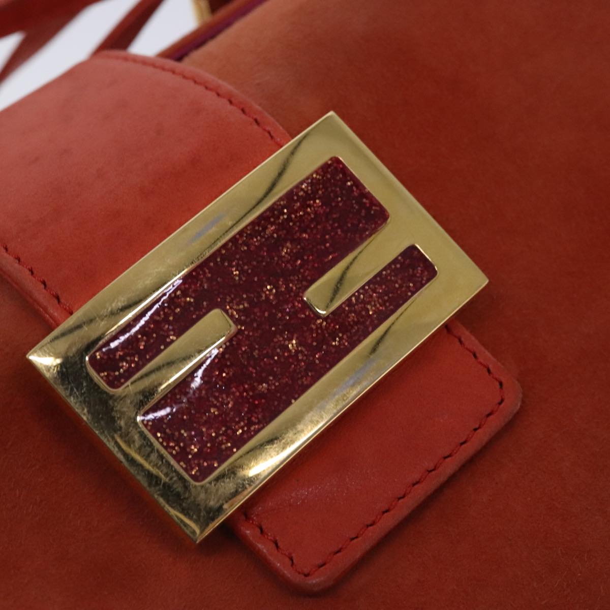 FENDI Shoulder Bag Suede Orange Gold 94994