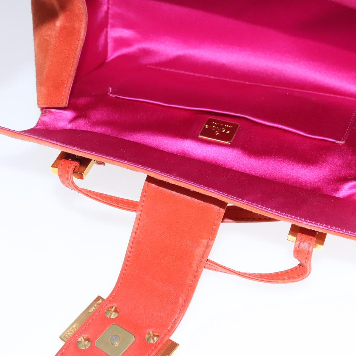 FENDI Shoulder Bag Suede Orange Gold 94994