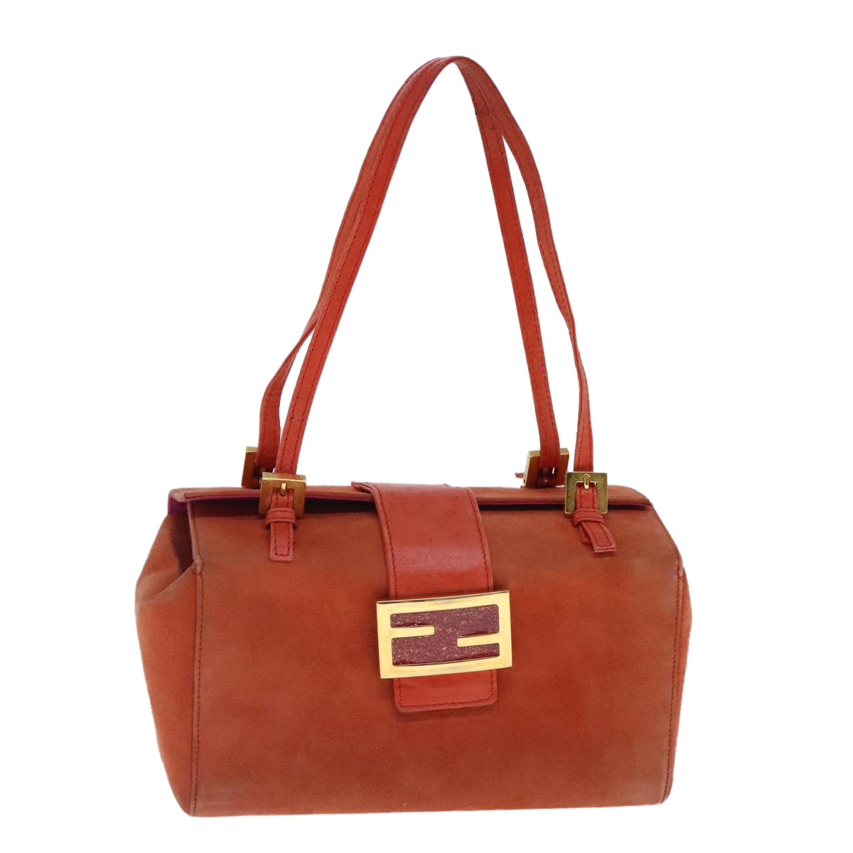 FENDI Shoulder Bag Suede Orange Gold 94994