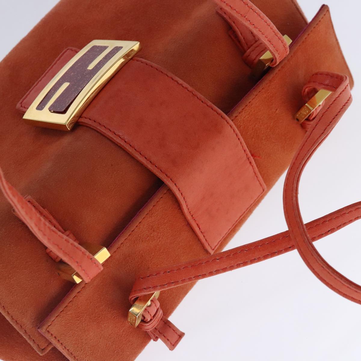 FENDI Shoulder Bag Suede Orange Gold 94994
