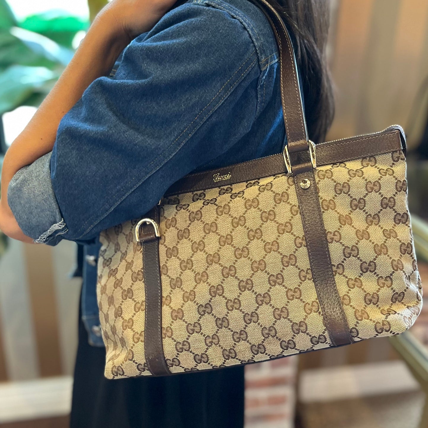 GUCCI Abbey Medium GG Monogram Canvas Tote Bag