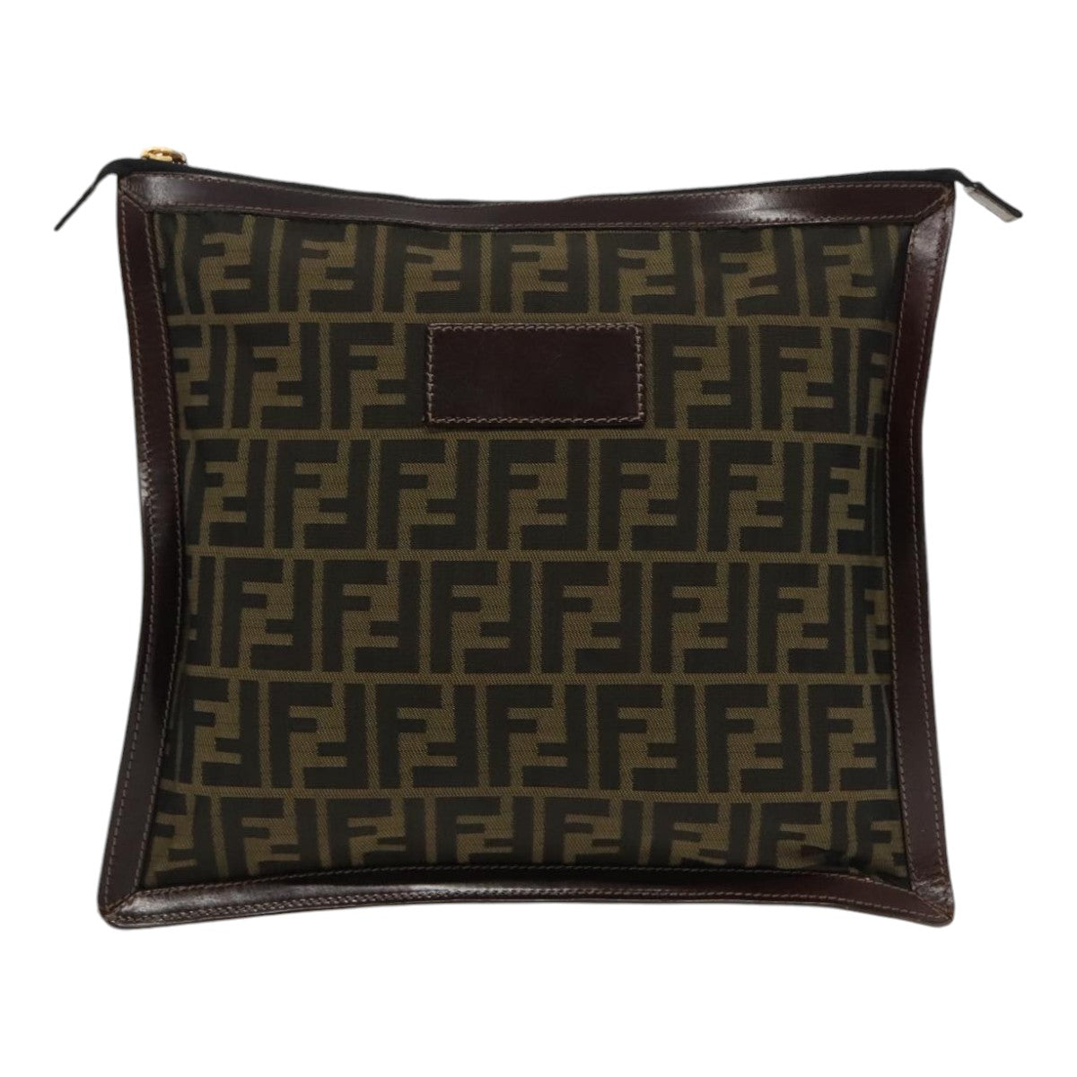 FENDI Zucca Canvas Clutch Bag Brown Black gold 95030