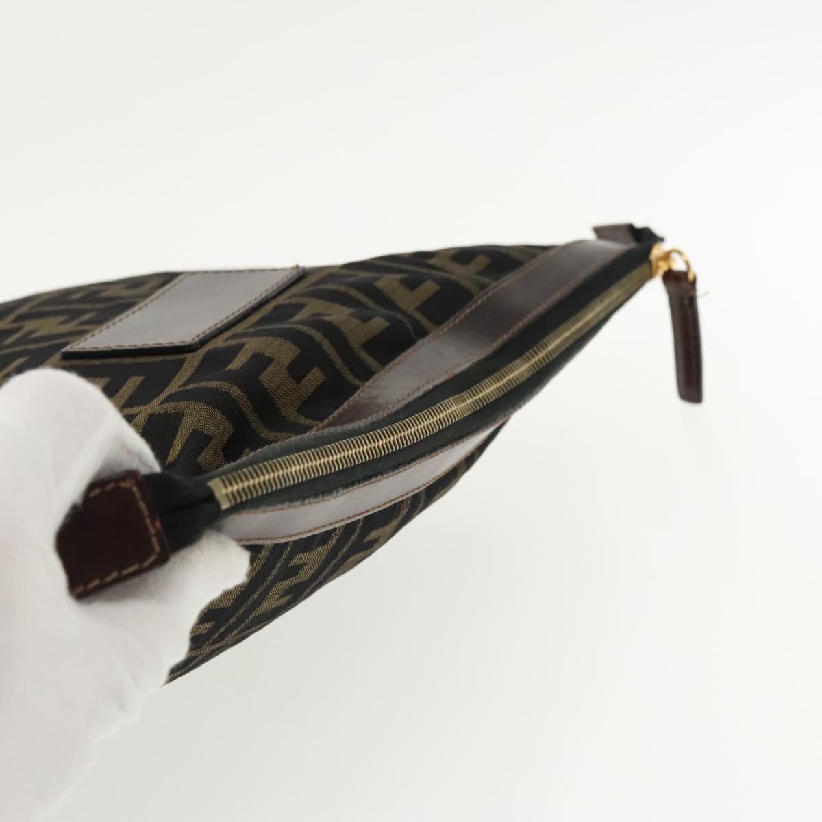 FENDI Zucca Canvas Clutch Bag Brown Black gold 95030