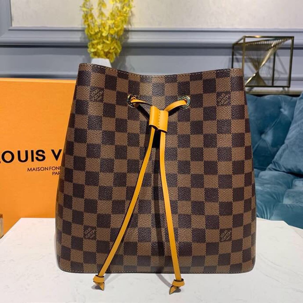 LV NÃƒÂ©o NoÃƒÂ© GLAMI Bucket Bag 26cm Damier Ebene Canvas Spring/Summer Collection N40213, Safran