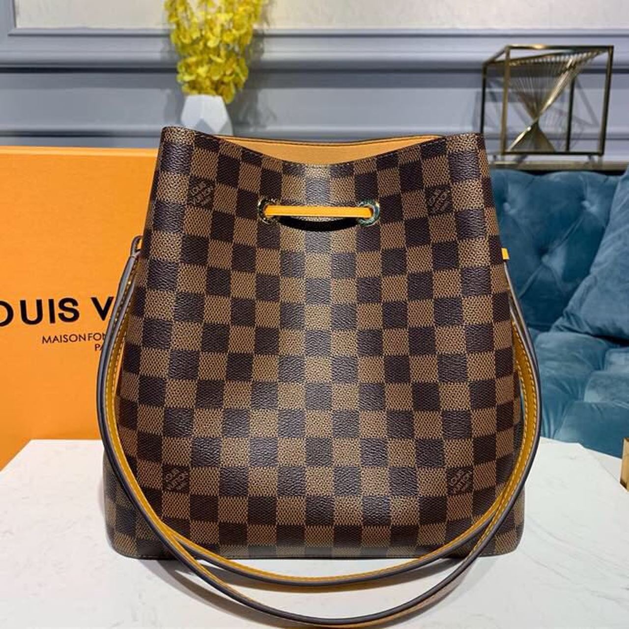 LV NÃƒÂ©o NoÃƒÂ© GLAMI Bucket Bag 26cm Damier Ebene Canvas Spring/Summer Collection N40213, Safran