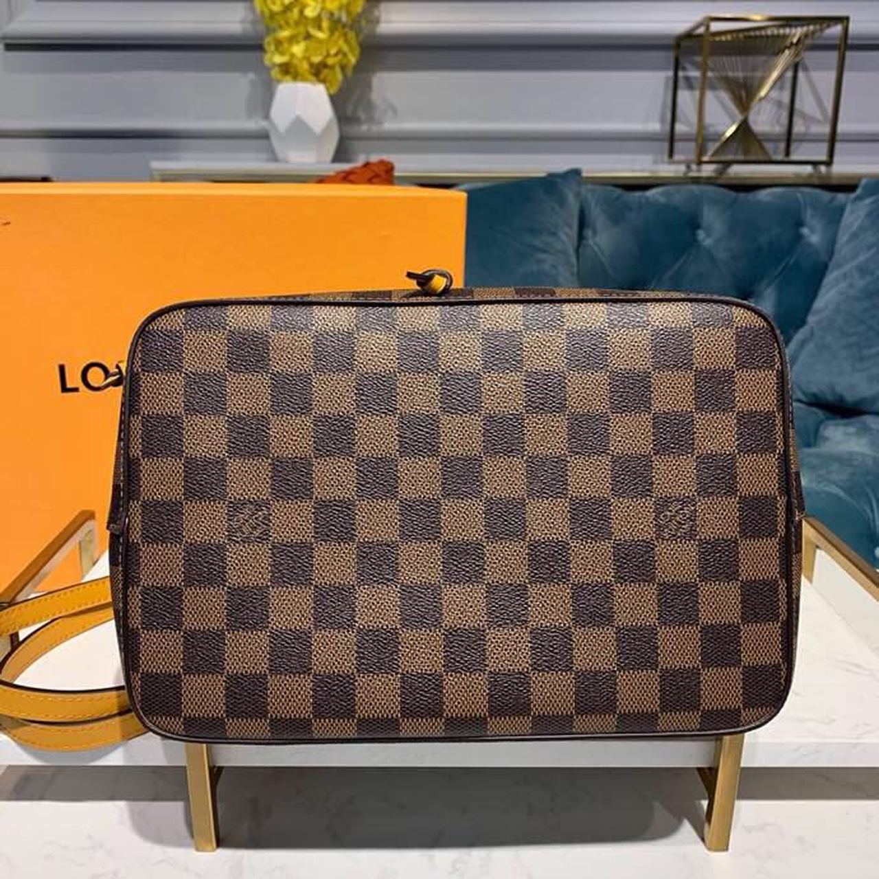 LV NÃƒÂ©o NoÃƒÂ© GLAMI Bucket Bag 26cm Damier Ebene Canvas Spring/Summer Collection N40213, Safran
