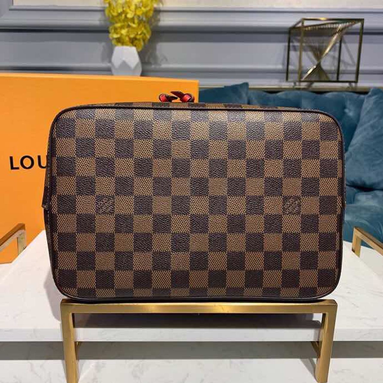 LV Neo Noe GLAMI Bucket Bag 26cm Damier Ebene Canvas Spring/Summer Collection N40214, Cherry Berry