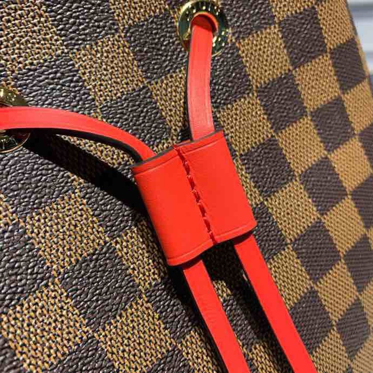 LV Neo Noe GLAMI Bucket Bag 26cm Damier Ebene Canvas Spring/Summer Collection N40214, Cherry Berry