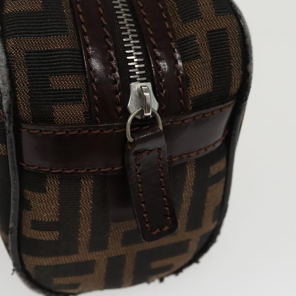 FENDI Zucca Canvas Hand Bag Brown Black Silver 95317