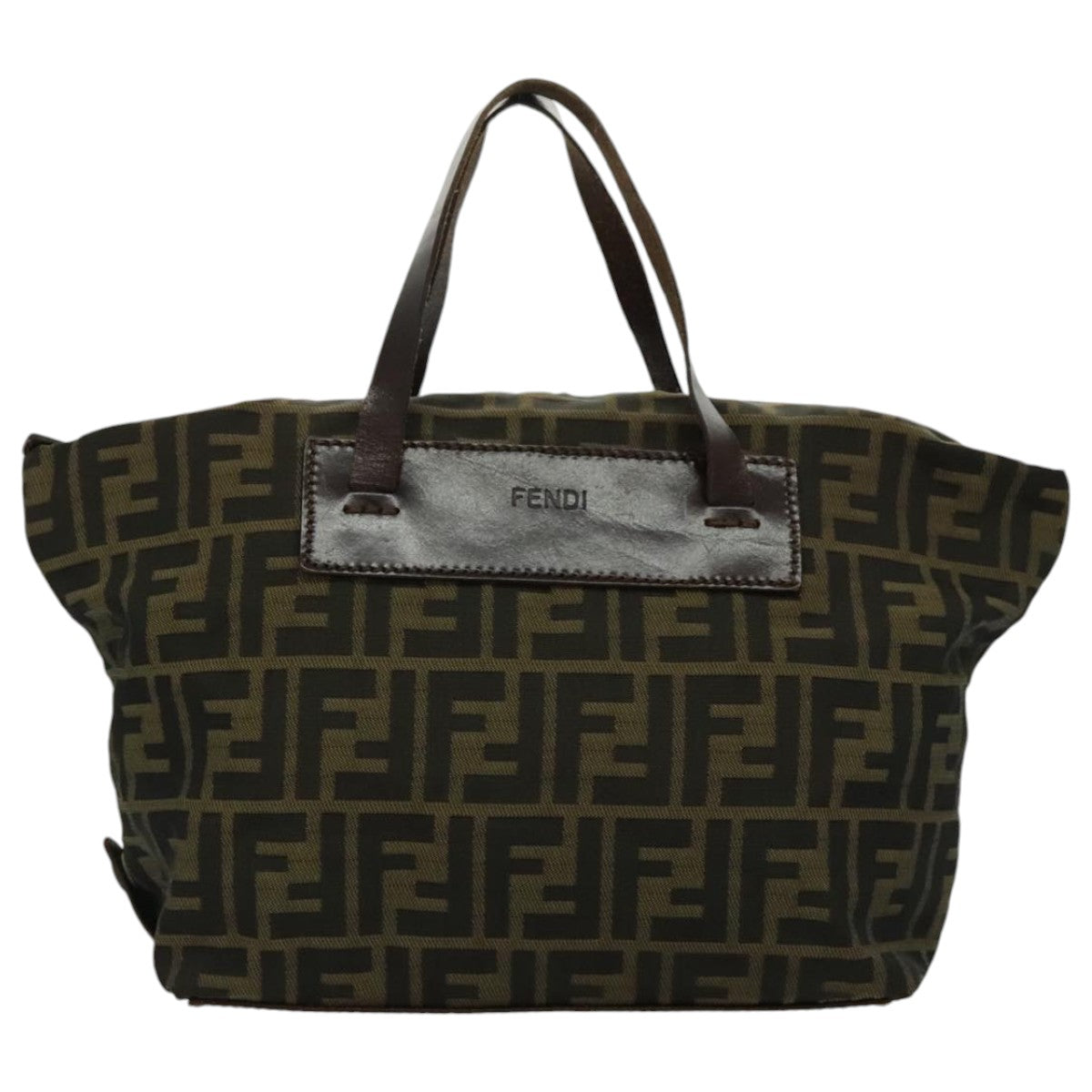 FENDI Zucca Canvas Hand Bag Brown Black Silver 95320