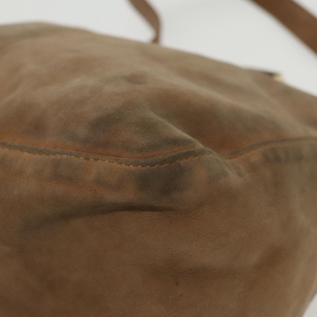 FENDI Mamma Baguette Shoulder Bag Suede Beige Gold 95344