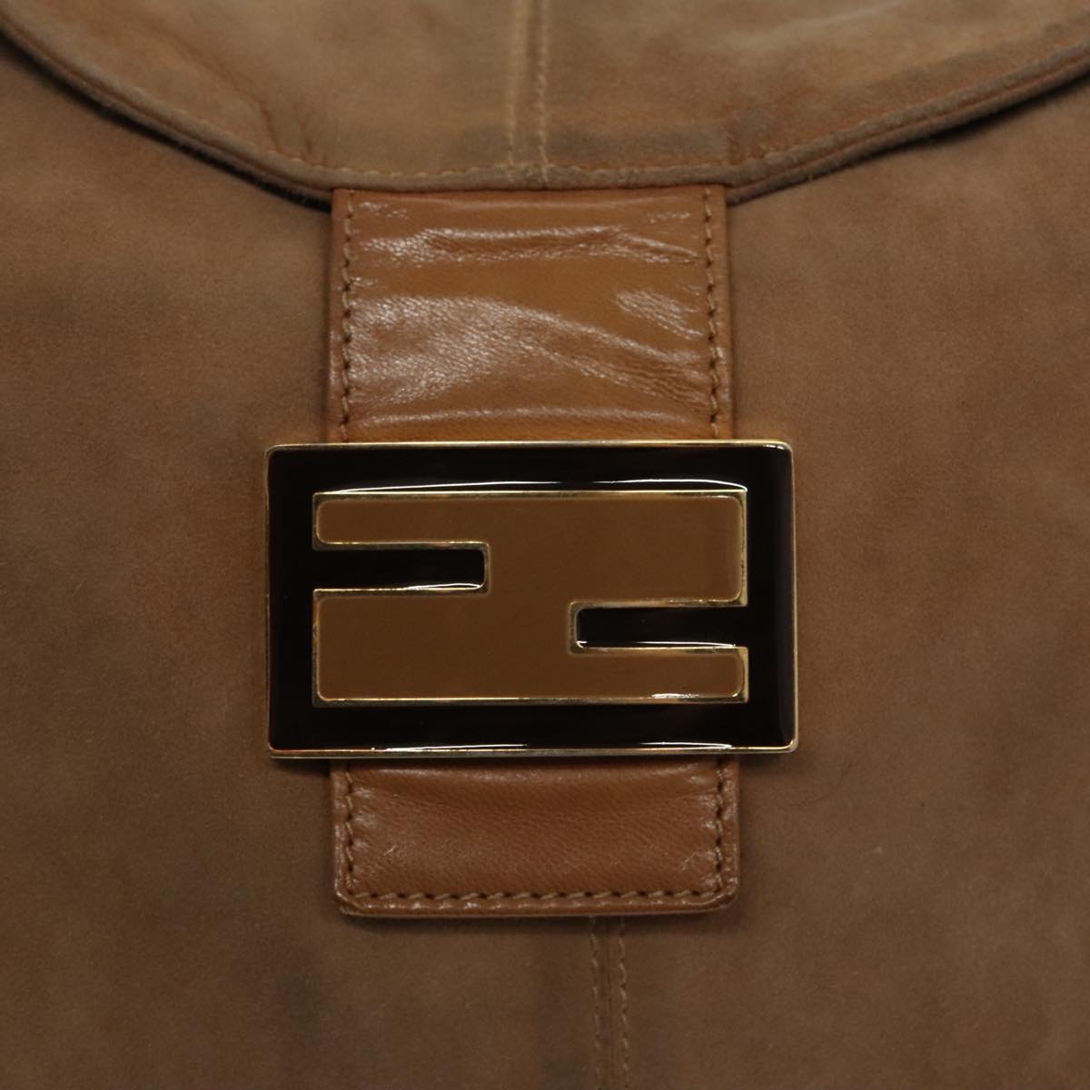 FENDI Mamma Baguette Shoulder Bag Suede Beige Gold 95344