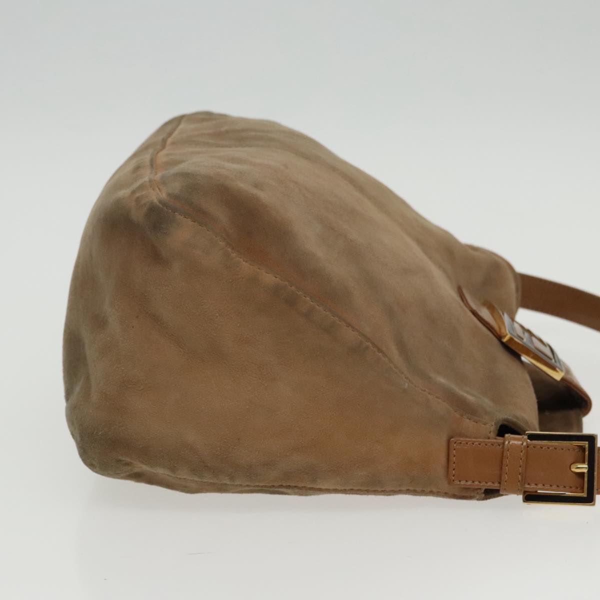FENDI Mamma Baguette Shoulder Bag Suede Beige Gold 95344