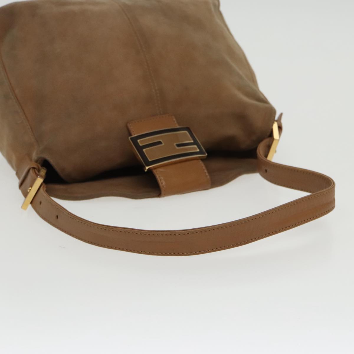FENDI Mamma Baguette Shoulder Bag Suede Beige Gold 95344