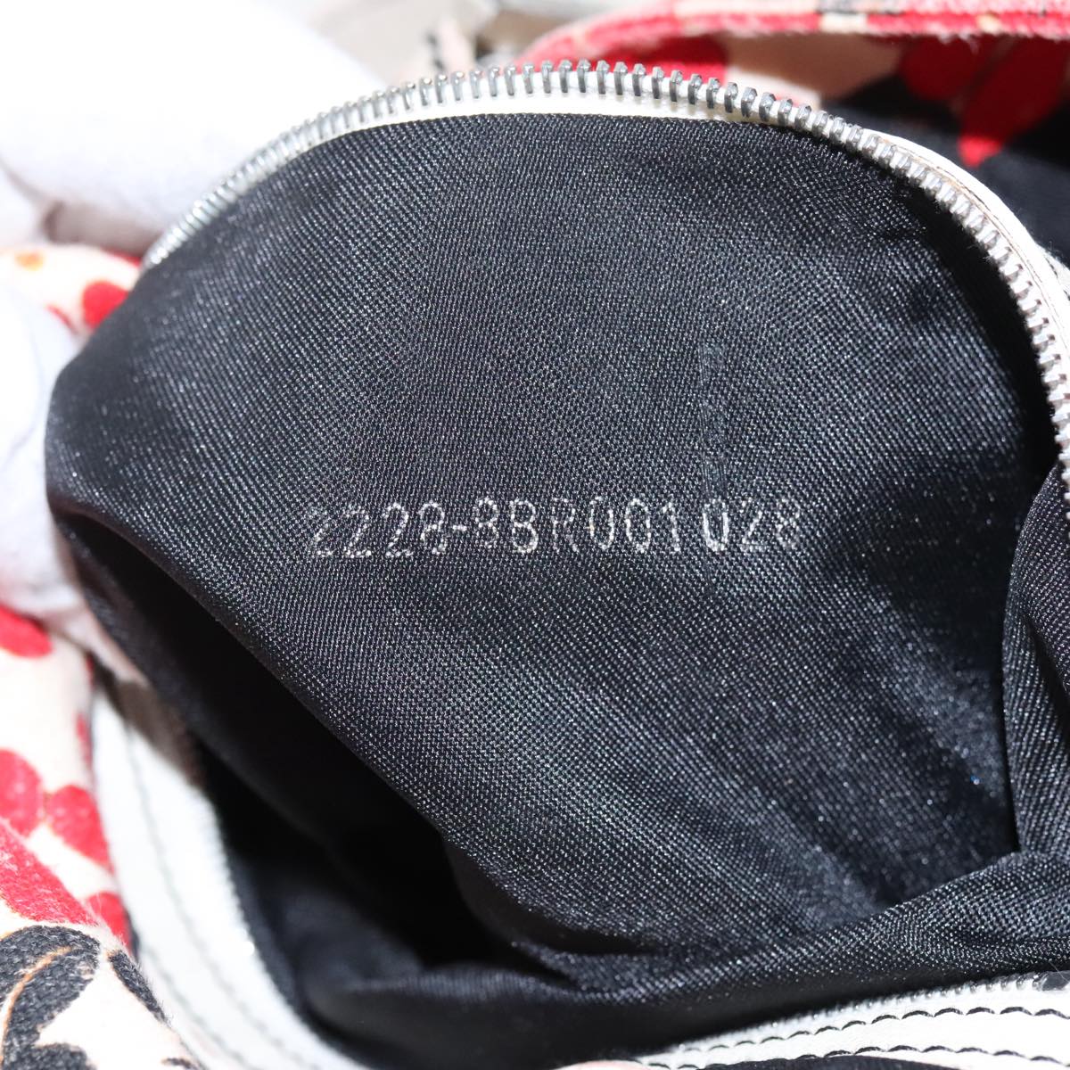 FENDI Mamma Baguette Shoulder Bag Canvas Leather Red White Silver 95392