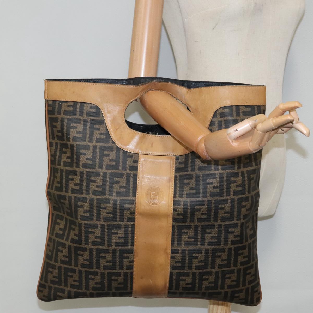 FENDI Zucca Canvas Hand Bag Brown Black 95414
