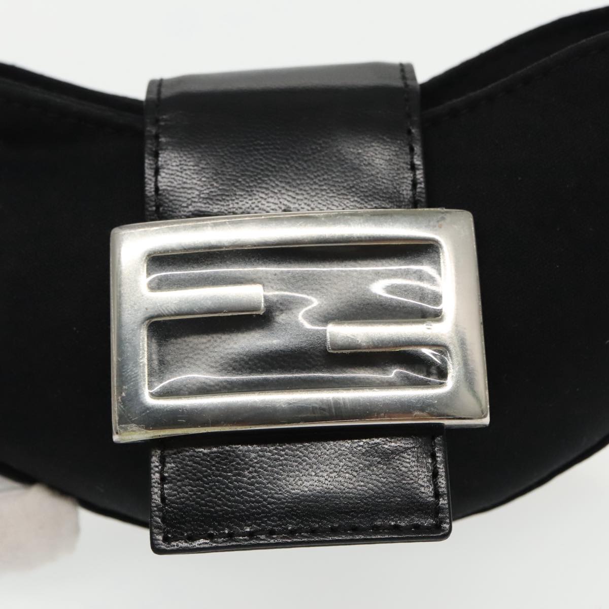 FENDI Mini Croissant Hand Bag Nylon Black Silver 95417