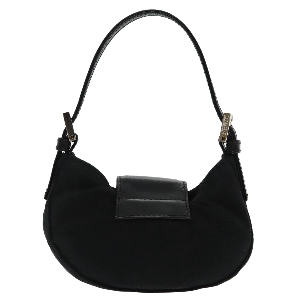 FENDI Mini Croissant Hand Bag Nylon Black Silver 95417