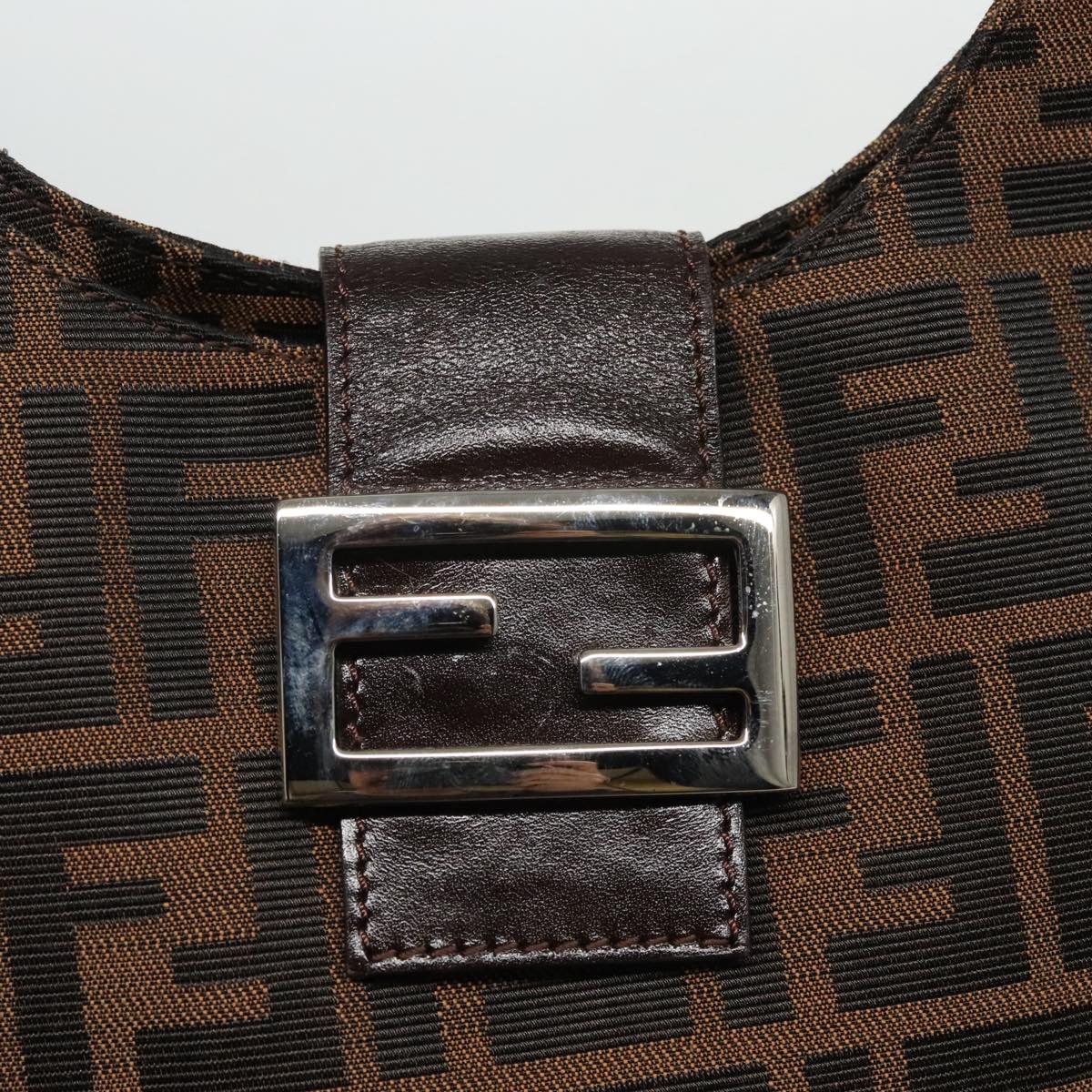 FENDI Zucca Canvas Mamma Baguette Shoulder Bag Brown Black Silver 95448