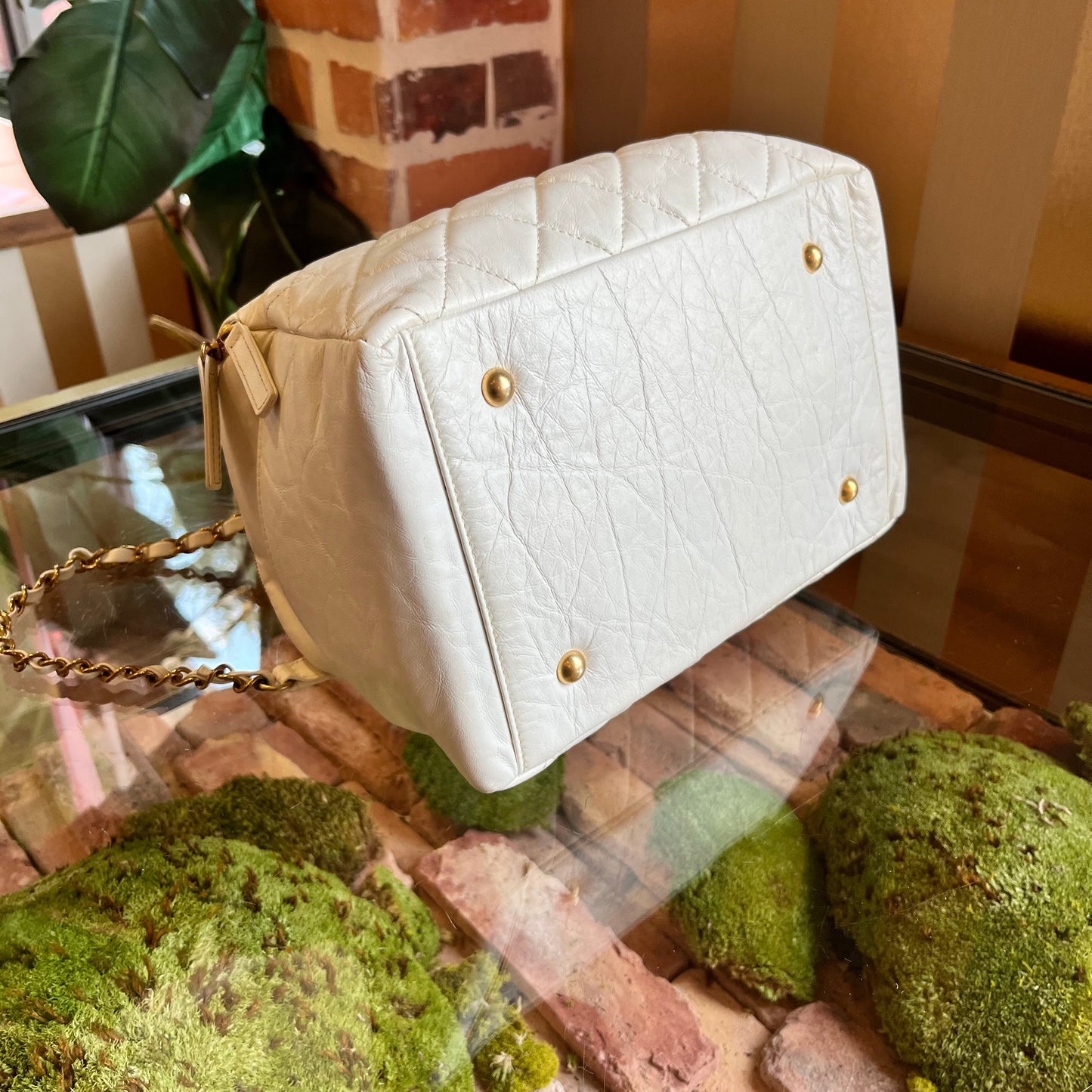 CHANEL Bowling Bag Quilted Aged Calfskin Satchel Bag