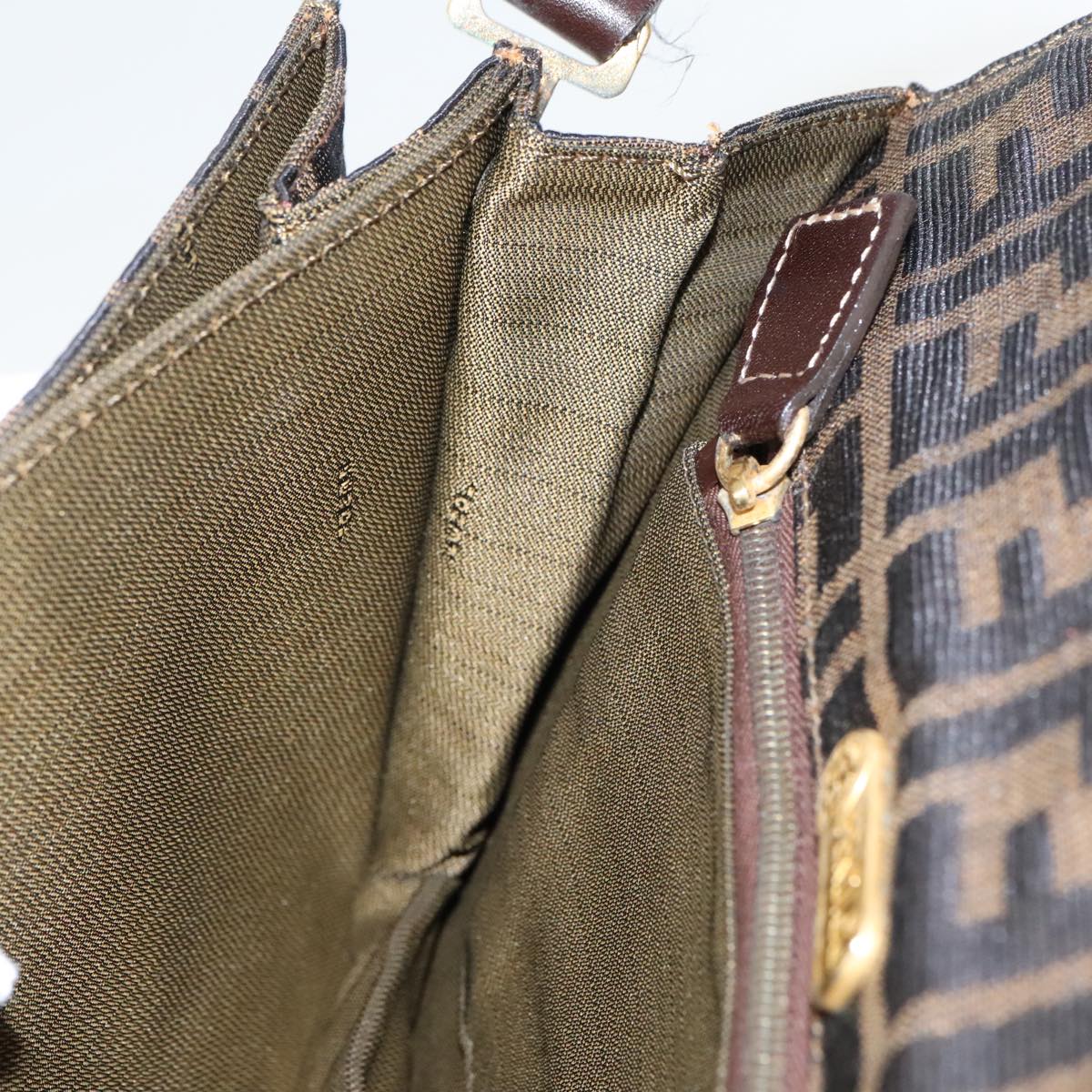 FENDI Zucca Canvas Shoulder Bag Brown Black gold 95519