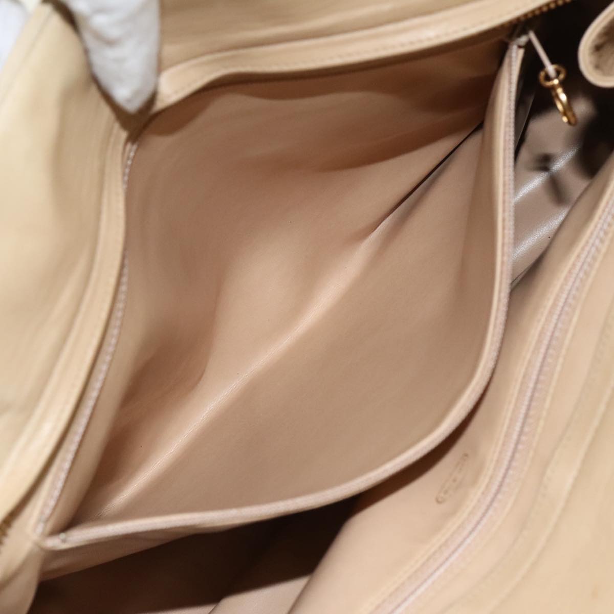 CHANEL V Stitch Hand Bag Lamb Skin Beige Gold CC 95608
