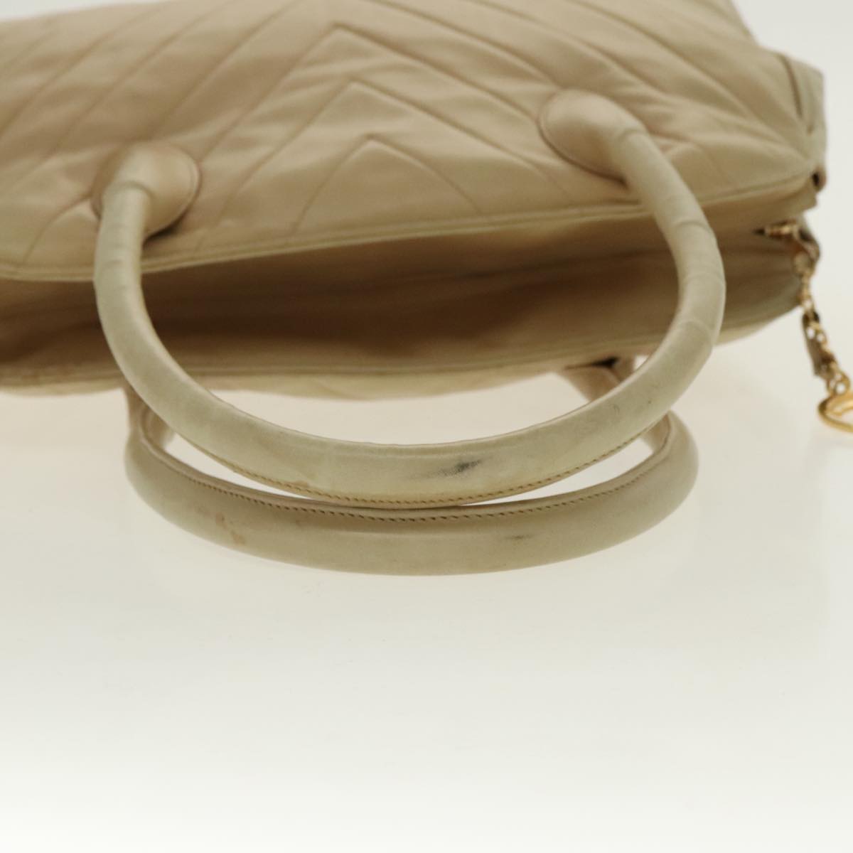 CHANEL V Stitch Hand Bag Lamb Skin Beige Gold CC 95608