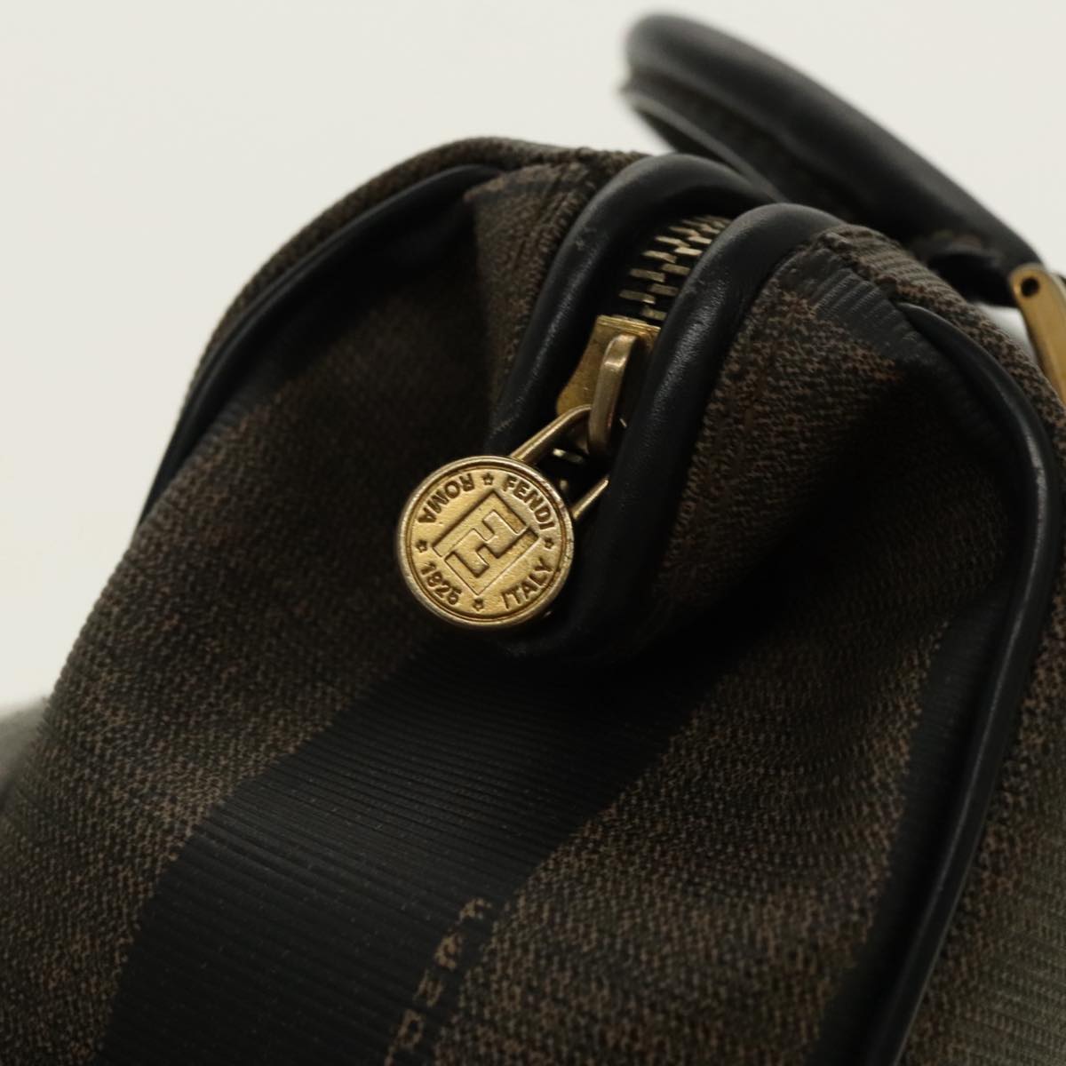 FENDI Pecan Canvas Mini Hand Bag Brown Black gold 95610