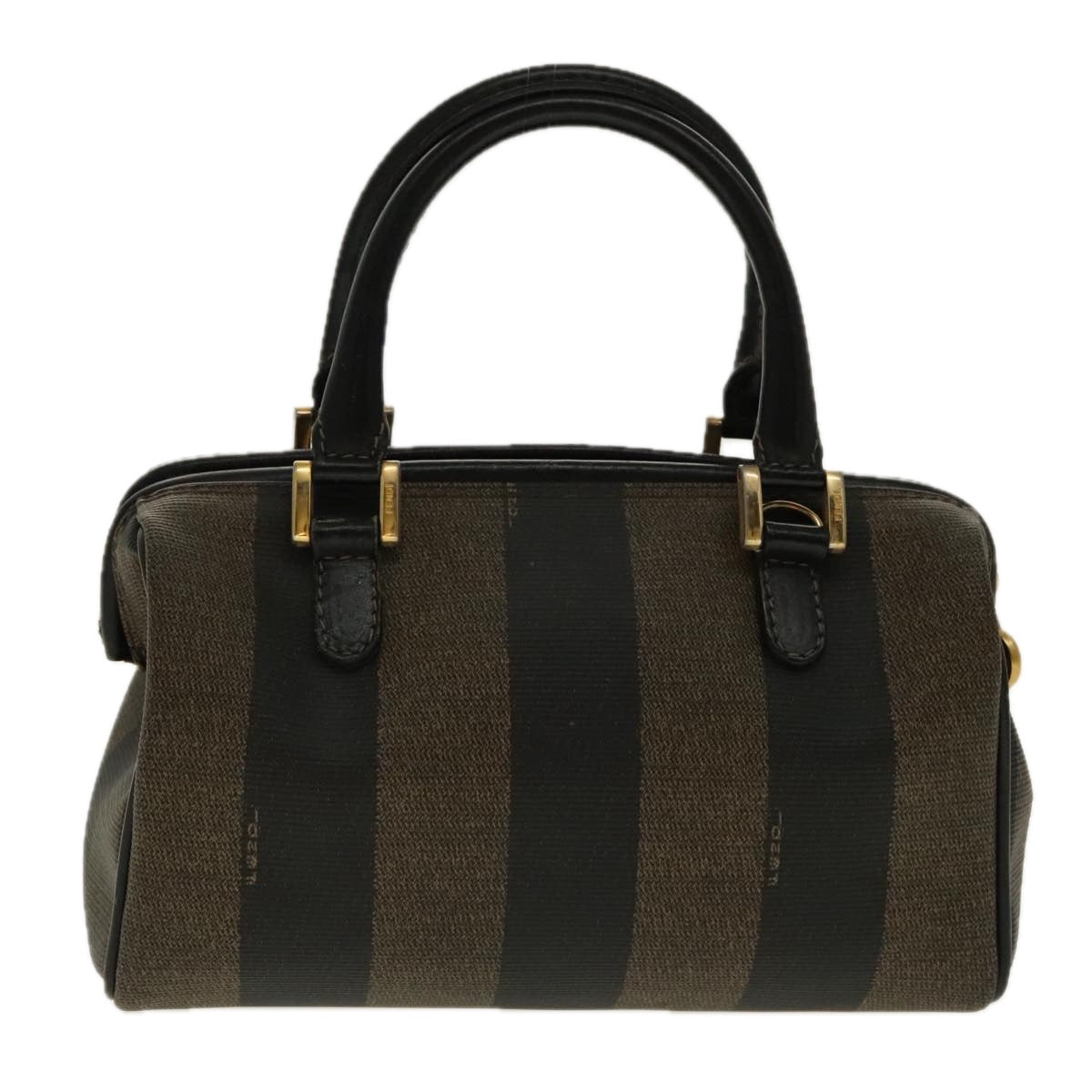 FENDI Pecan Canvas Mini Hand Bag Brown Black gold 95610