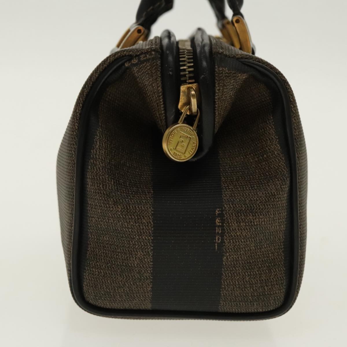 FENDI Pecan Canvas Mini Hand Bag Brown Black gold 95610