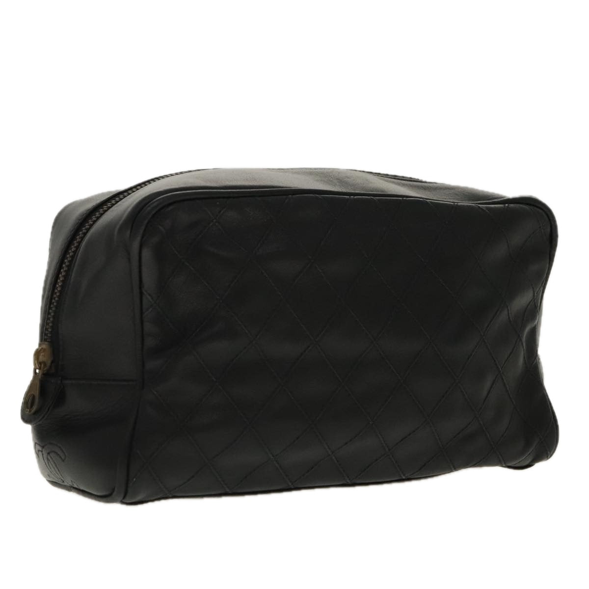 CHANEL Bicolore Clutch Bag Leather Black CC 95615