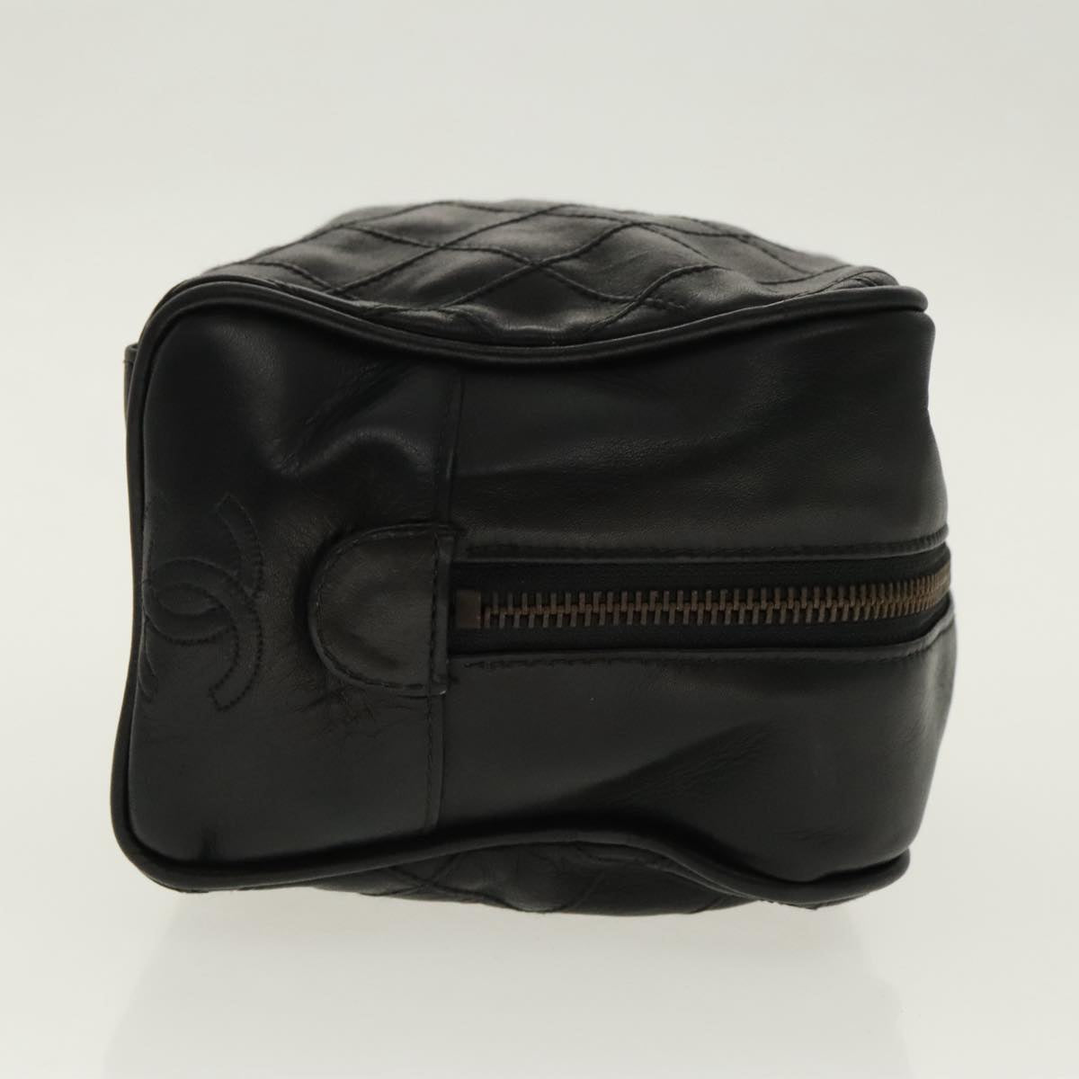 CHANEL Bicolore Clutch Bag Leather Black CC 95615