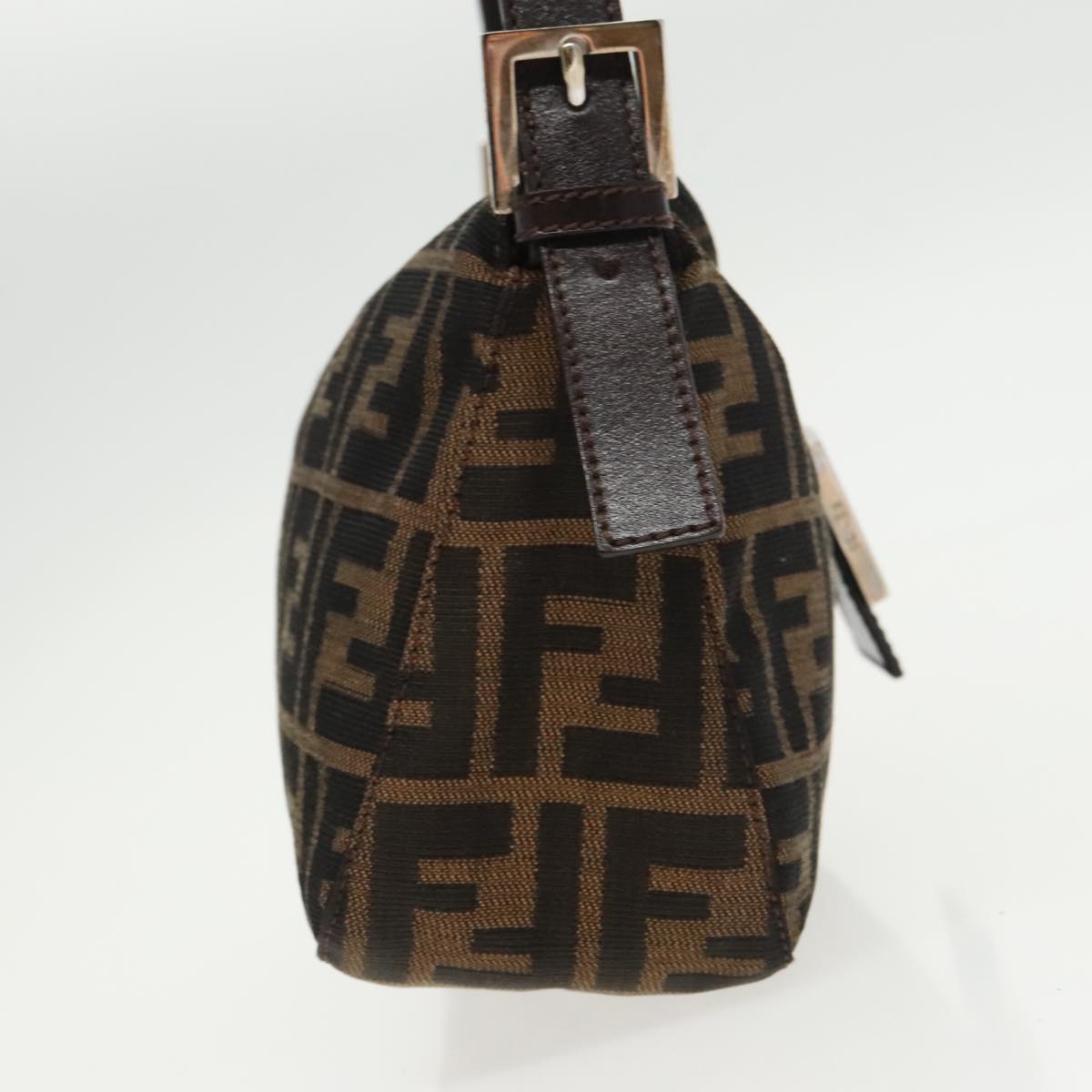 FENDI Zucca Canvas Mamma Baguette Shoulder Bag Black Brown Silver 95783A