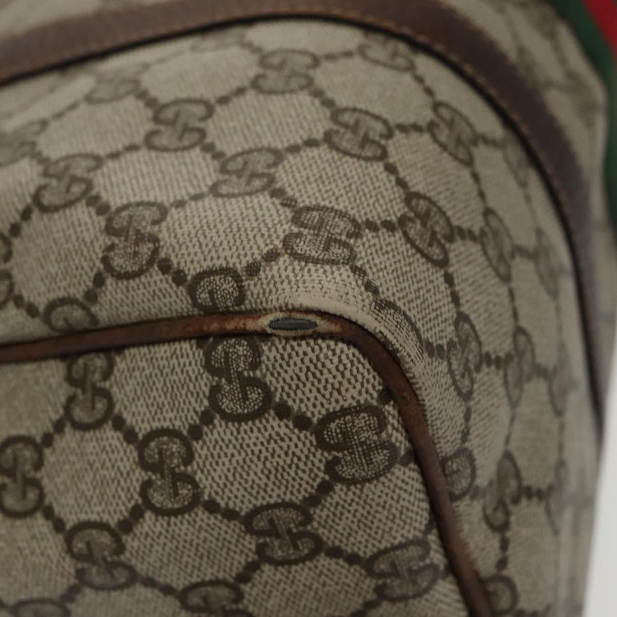 GUCCI GG Supreme Web Sherry Line Boston Bag PVC Beige Red 010 378 95820