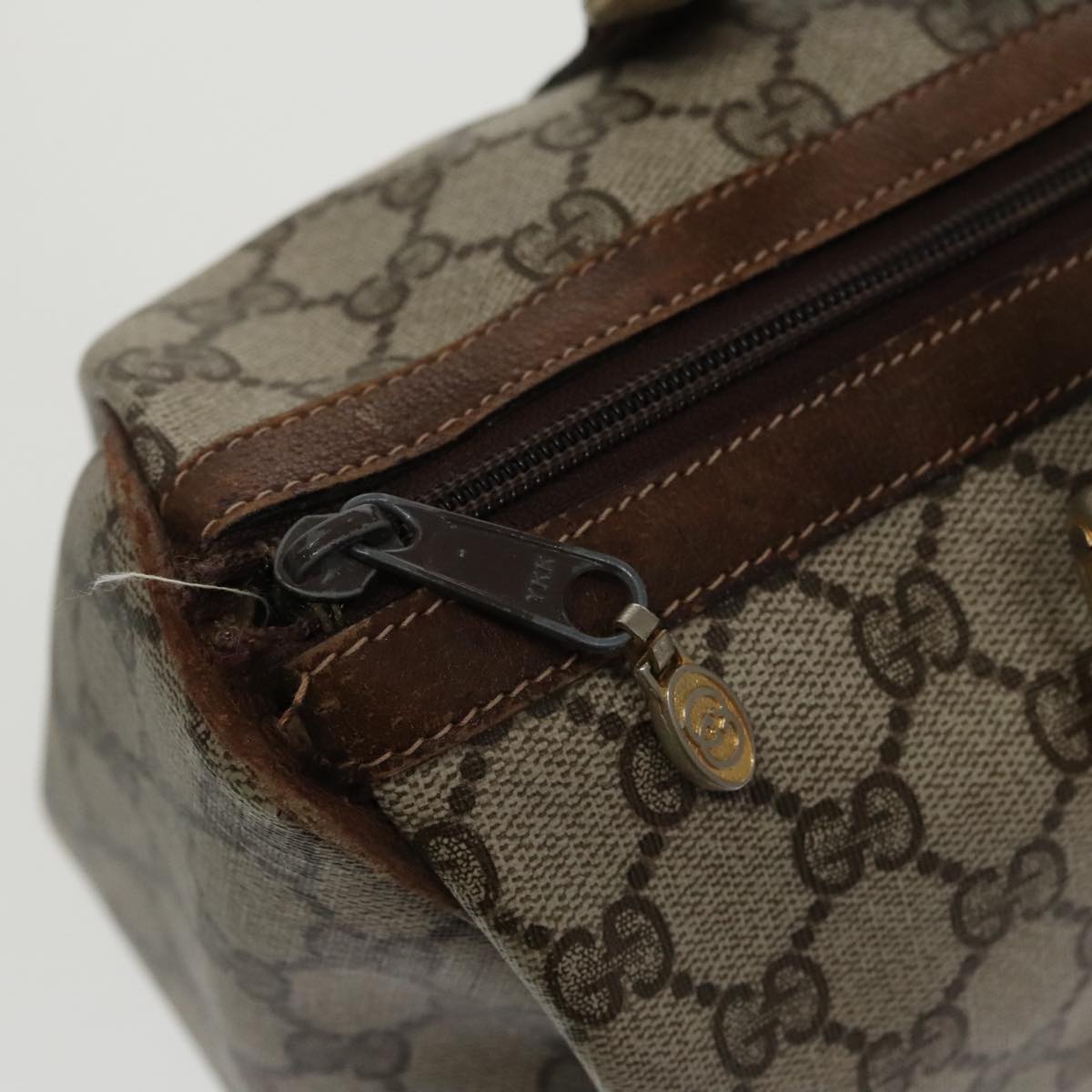 GUCCI GG Supreme Web Sherry Line Boston Bag PVC Beige Red 010 378 95820