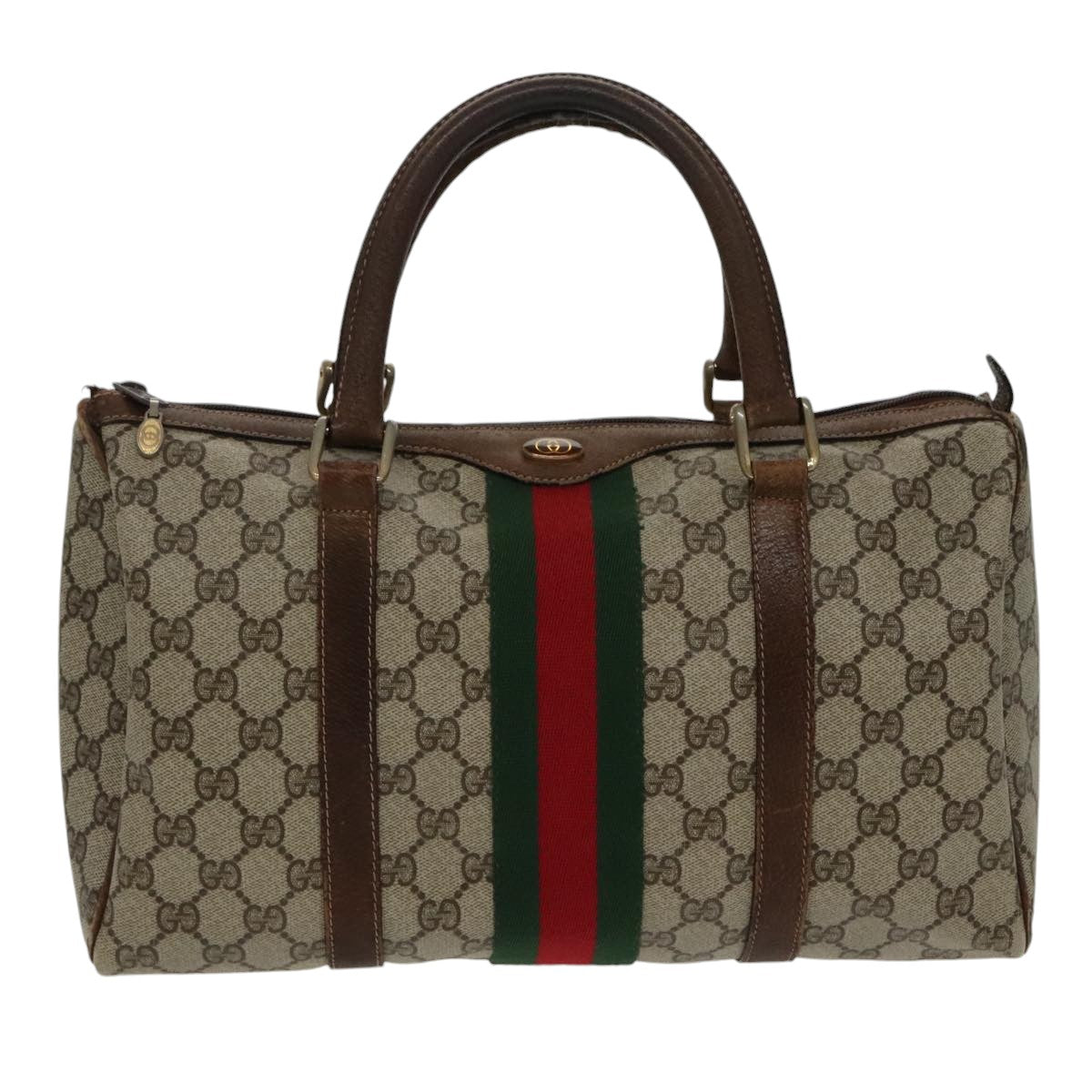 GUCCI GG Supreme Web Sherry Line Boston Bag PVC Beige Red 010 378 95820
