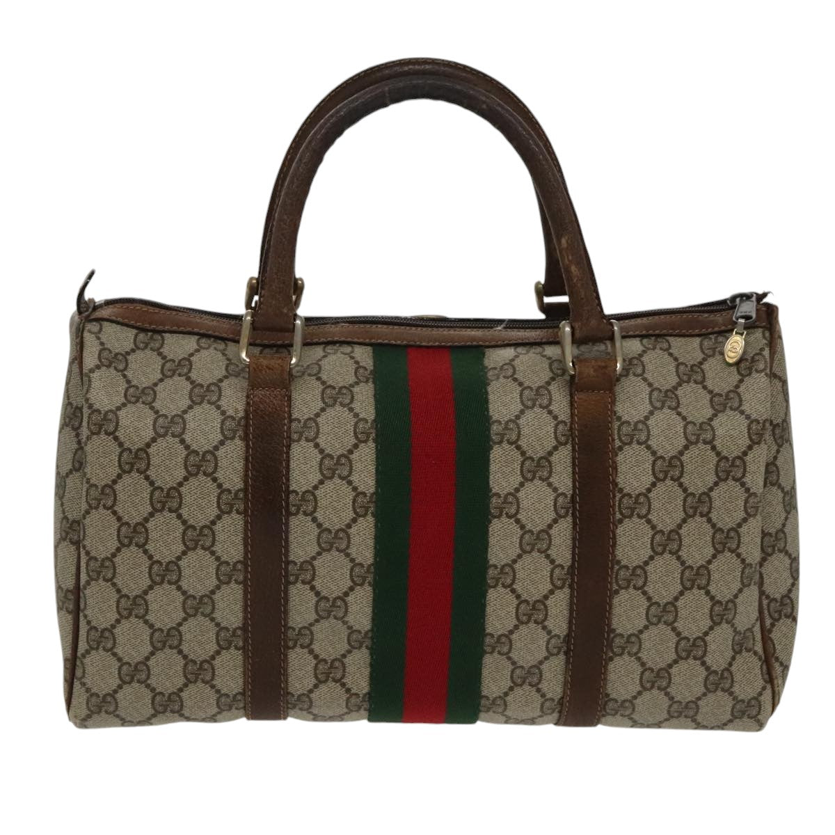 GUCCI GG Supreme Web Sherry Line Boston Bag PVC Beige Red 010 378 95820