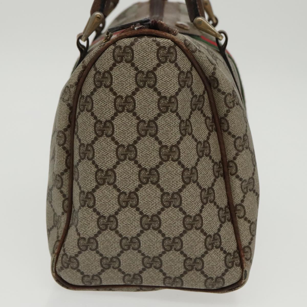 GUCCI GG Supreme Web Sherry Line Boston Bag PVC Beige Red 010 378 95820